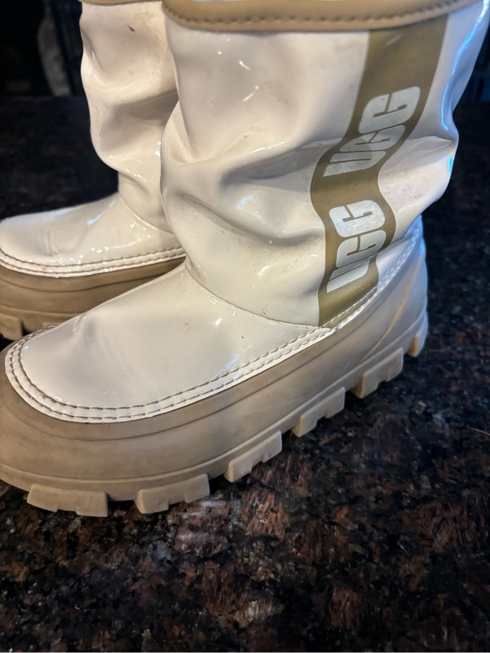 UGG Kids White and Tan Waterproof Winter Boots